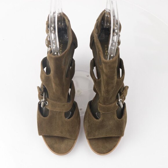 Marc Fisher Womens Calinda Sandal Size 9.5 Olive Green Suede Block Heel Bootie - Picture 3 of 13
